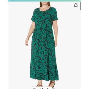 Floral Scoop-Neck Maxi Dress in Green and Black